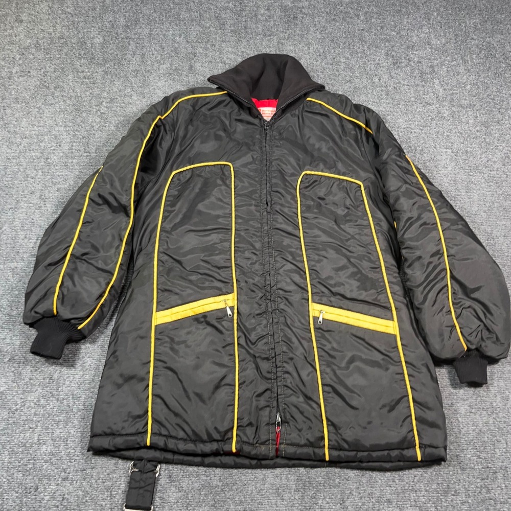 Bombardier Mode Vintage Snowmobile Jacket Mens M Quilted Puffer Black USA Made